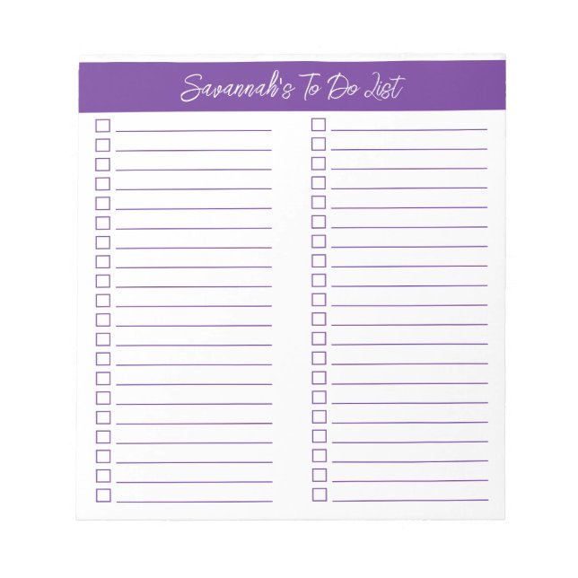 Bloco De Notas Script Modern Purple Two Column Checklist (Frente)