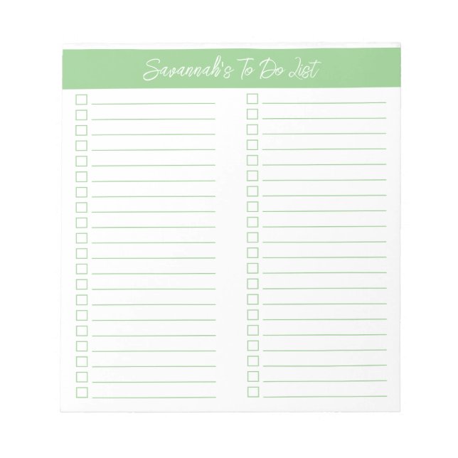 Bloco De Notas Script Modern Sage Green Two Column Checklist (Frente)