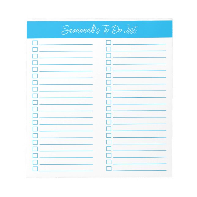 Bloco De Notas Script Modern Sky Blue Two Column Checklist (Frente)