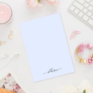 Bloco De Notas Script Moderno de Monograma Azul Girly Personaliza