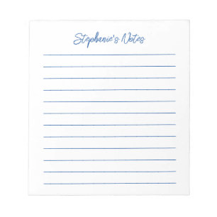 Bloco De Notas Script Moderno Elegante Personalizado Azul Linhado