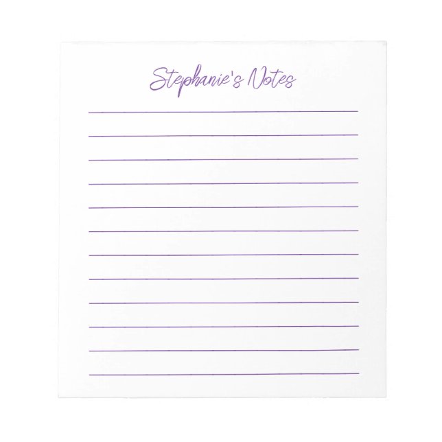 Bloco De Notas Script Moderno Elegante Roxo Personalizado (Frente)