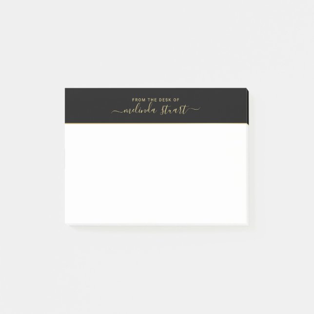 Bloco De Notas Script Moderno Profissional Preto e Dourado (Frente)