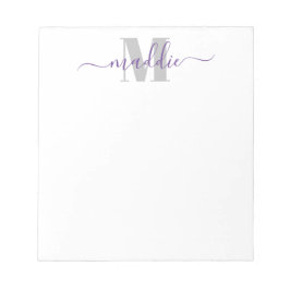 Bloco De Notas Script Monograma de Garota Fashion, Roxo e Cinza