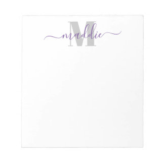 Bloco De Notas Script Monograma de Garota Fashion, Roxo e Cinza