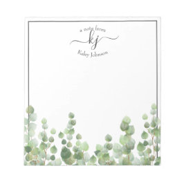Bloco De Notas Script Monograma Greenery | Da Mesa Do Notep