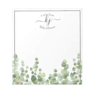 Bloco De Notas Script Monograma Greenery   Da Mesa Do Notep