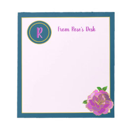 Bloco De Notas Script Monograma Rosa Rosa Elegante