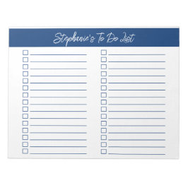 Bloco De Notas Script Navy Blue 8.5x11 Two Column Checklist