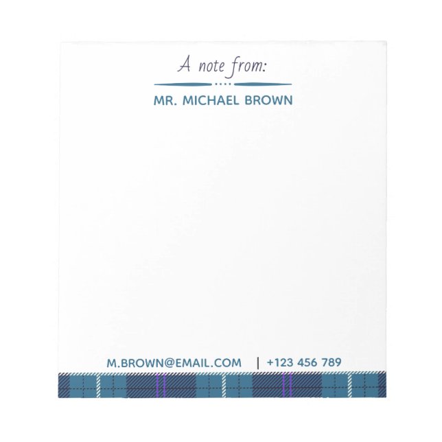 Bloco De Notas Script Personalizado Do Nome Email Tel Xadrez Tart (Frente)