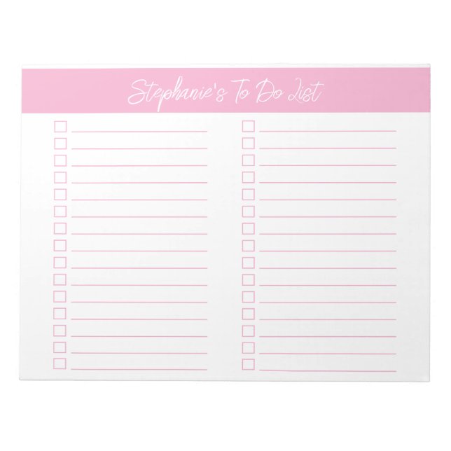 Bloco De Notas Script Pink 8.5x11 Two Column Checklist (Frente)