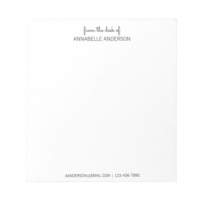 Bloco De Notas Script Preto Moderno Personalizado a partir da Mes (Frente)