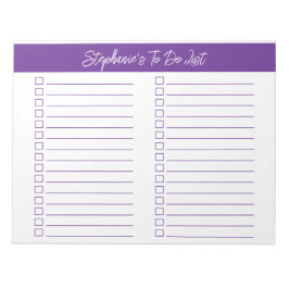Bloco De Notas Script Purple 8.5x11 Two Column Checklist