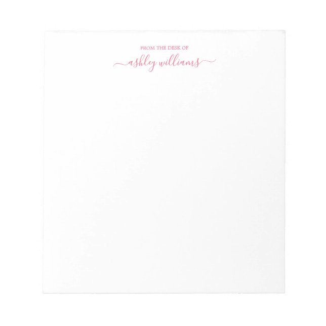 Bloco De Notas Script Rosa Chic Do Gabinete de Nome Personalizado (Frente)