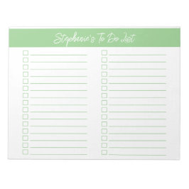 Bloco De Notas Script Sage Green 8.5x11 Two Column Checklist