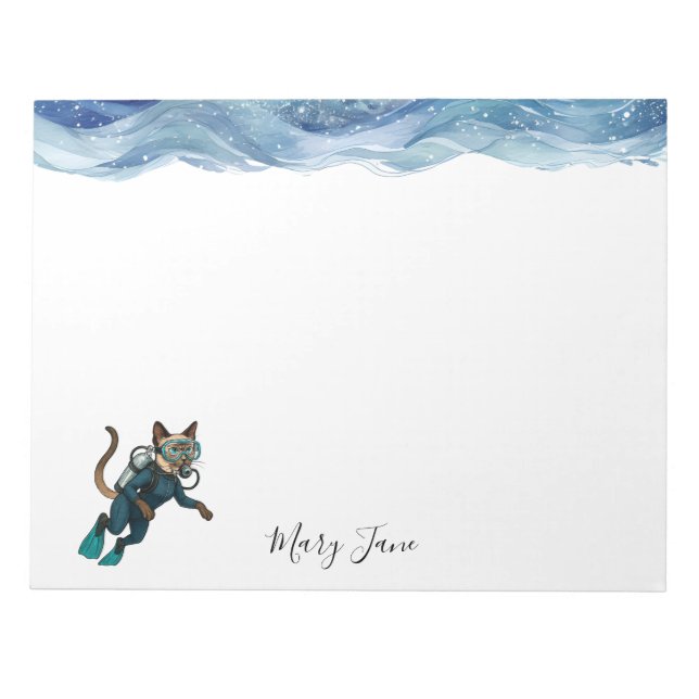 Bloco De Notas Scuba Cat Diving Blue Wet Suit (Frente)