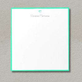 Bloco De Notas Seafoam Green Border and Heart Custom Script Name