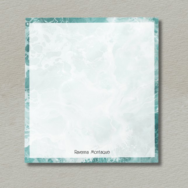 Bloco De Notas Seafoam Silver Border Elegant Custom Script Name (Criador carregado)
