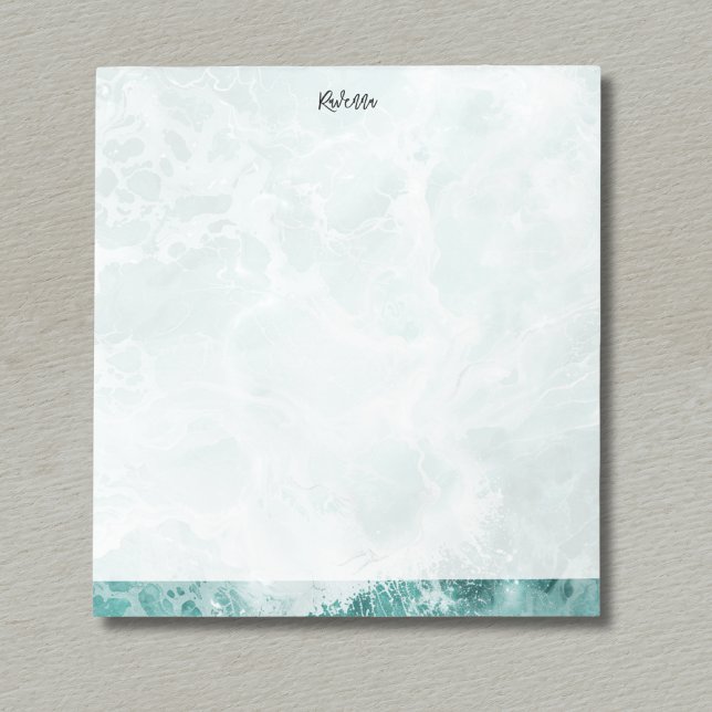Bloco De Notas Seafoam Silver Striped Elegant Custom Script Name (Criador carregado)