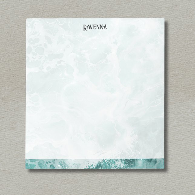 Bloco De Notas Seafoam Silver Striped Elegant Custom Script Name (Criador carregado)