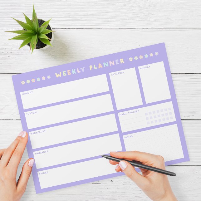 Bloco de Notas Semanal com Flores Pastel Roxo (Criador carregado)