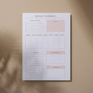 Bloco de Notas Semanal Floral Rosa