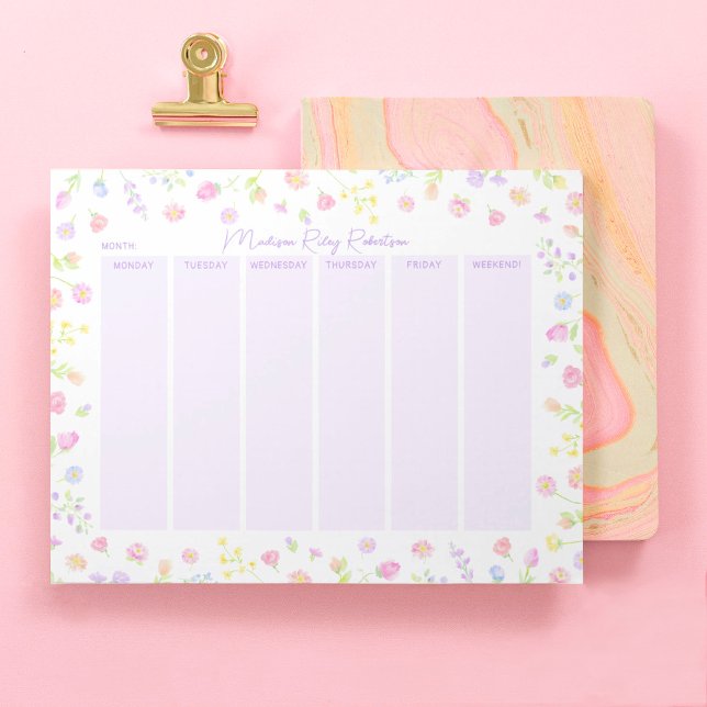 Bloco de Notas Semanal Pastel Wildflower em Roxo (Criador carregado)