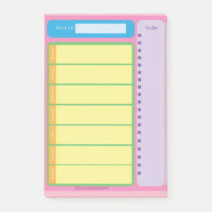 Bloco De Notas Semanário colorido para fazer notas pegajosas