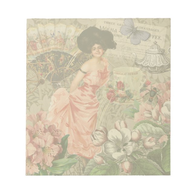 Bloco De Notas Senhora Café Mulher Vitoriana Rosa Vestido Rico (Frente)