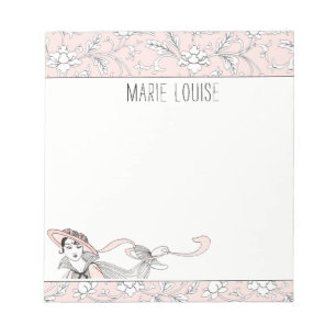 Bloco De Notas Senhora Floral Rosa-Rosa Vintage Personalizada