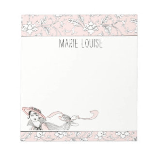 Bloco De Notas Senhora Floral Rosa-Rosa Vintage Personalizada