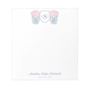 Bloco De Notas Senhoras Elegantes Pêonias Rosa Marinho Monograma