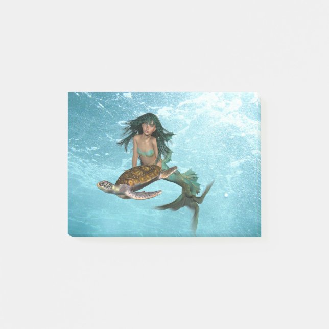 Bloco De Notas Sereia com tartaruga de mar (Frente)