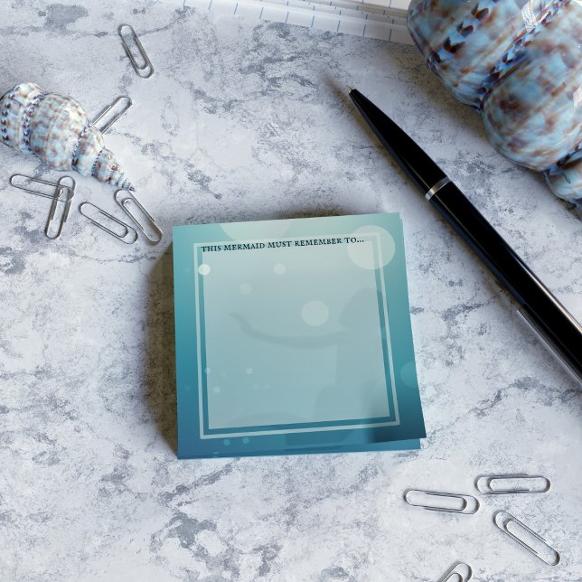 Bloco De Notas Sereia Silhouette Aqua Blue Posta (Add your name to these mermaid themed post it notes)