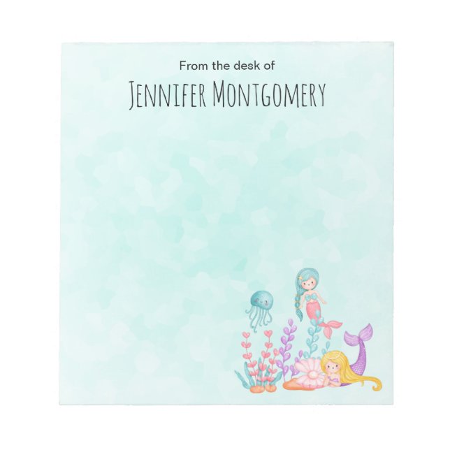 Bloco De Notas Sereias e medusas sob a aquarela marítima (Frente)