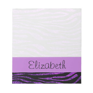 Bloco De Notas Seu nome - impressão animal, zebra, brilho - roxo