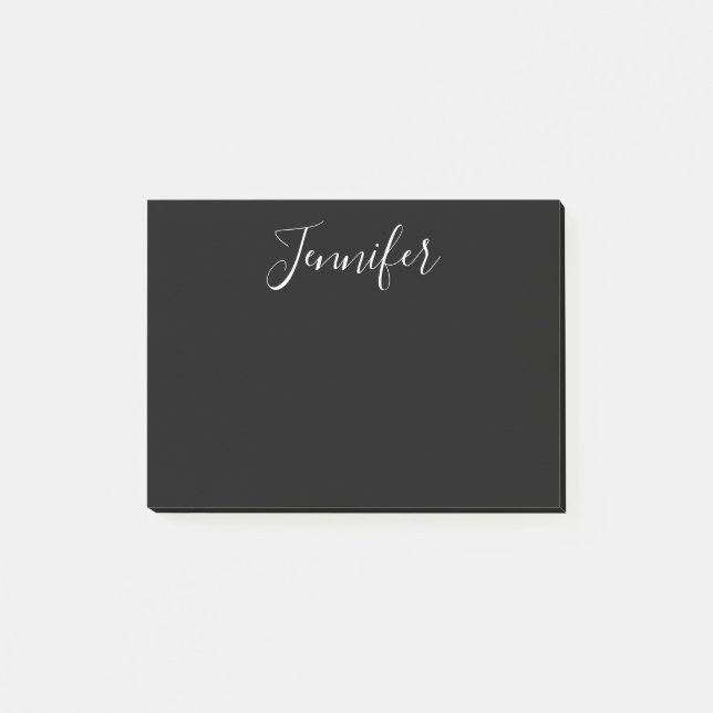 Bloco De Notas Seu nome | Script branco elegante em preto (Frente)