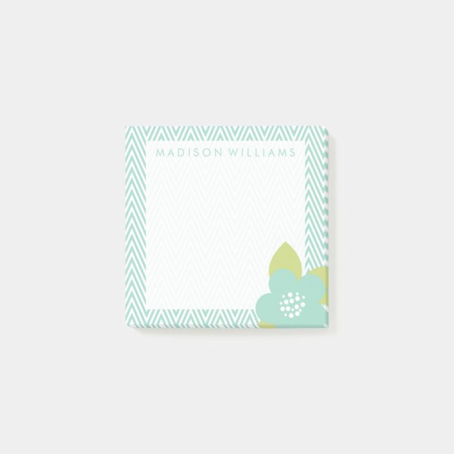 Bloco De Notas Seu texto | Pastel Floral Chevron (Frente)
