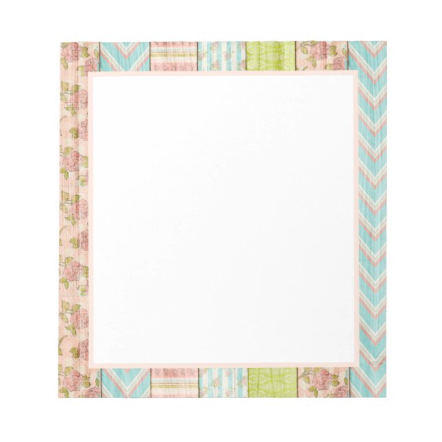 Bloco De Notas Shabby Rosa Pastel Patterno sobre Algodão de Madei (Frente)