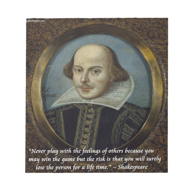 Bloco De Notas Shakespeare & Sua Famosa Citação de Sentimentos (Frente)