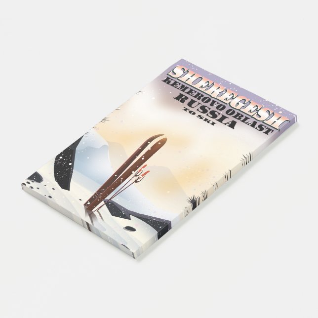 Bloco De Notas Sheregesh Russia ski poster de viagens. (Inclinado)