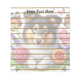 Bloco De Notas Shetland Sheepdog com Flores e Borboletas