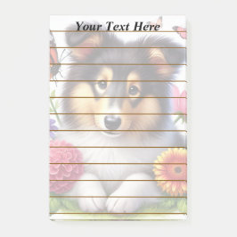 Bloco De Notas Shetland Sheepdog com Flores e Borboletas