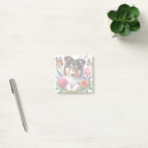 Bloco De Notas Shetland Sheepdog com Flores e Borboletas