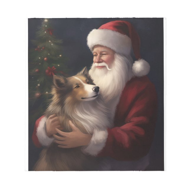 Bloco De Notas Shetland Sheepdog Papai Noel Natal Festivo (Frente)