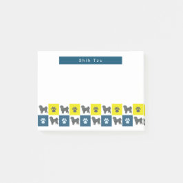 Bloco De Notas Shih Tzu Dog & Paw Yellow & Blue Grid Silhouket