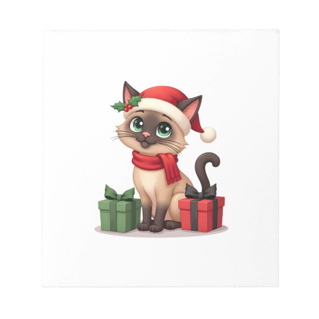 Bloco De Notas Siamese Cat Xmas Holiday Santa Siamese Cat Christm (Frente)