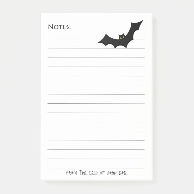 Bloco De Notas Silhueta de Bat Preto do Halloween - Notas Brancas (Frente)