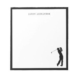 Bloco De Notas Silhueta de Golfista Preto Personalizada
