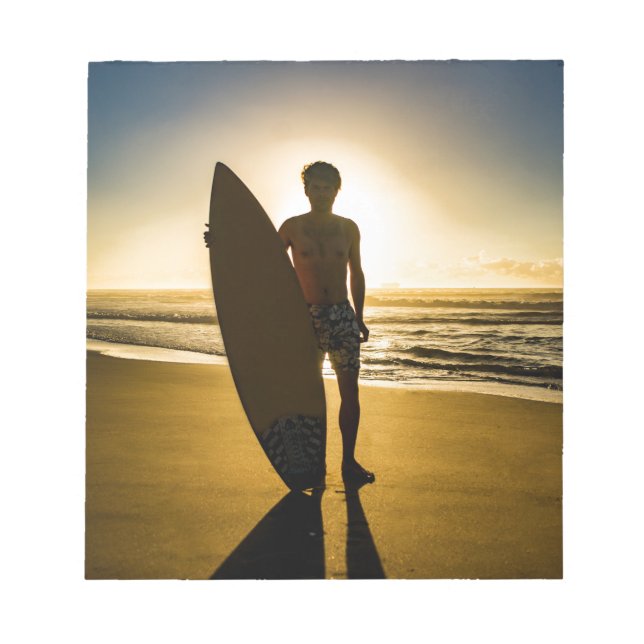 Bloco De Notas Silhueta de surfe durante o nascer do sol (Frente)